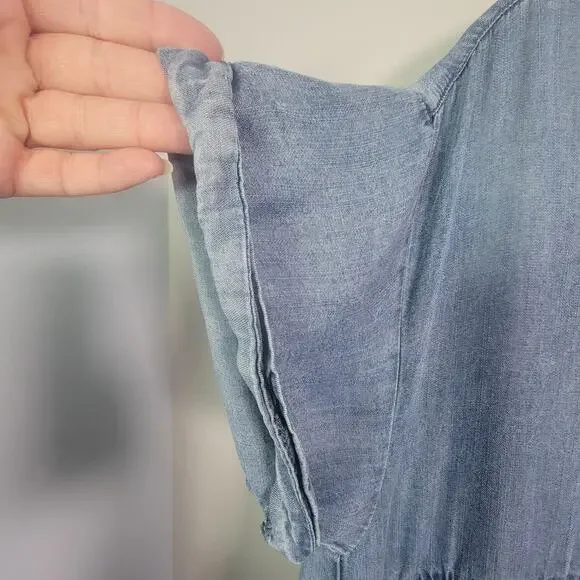 Oli & Hali Womens L Chambray Tiered Babydoll Dress Short Sleeve Blue - Picture 6 of 10